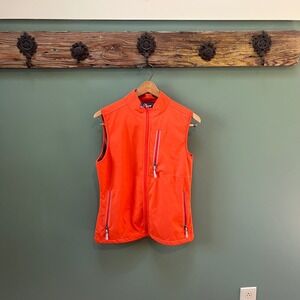 33,000ft Women's Orange Windproof  Full Zip Vest Sleeveless Athletic Running S